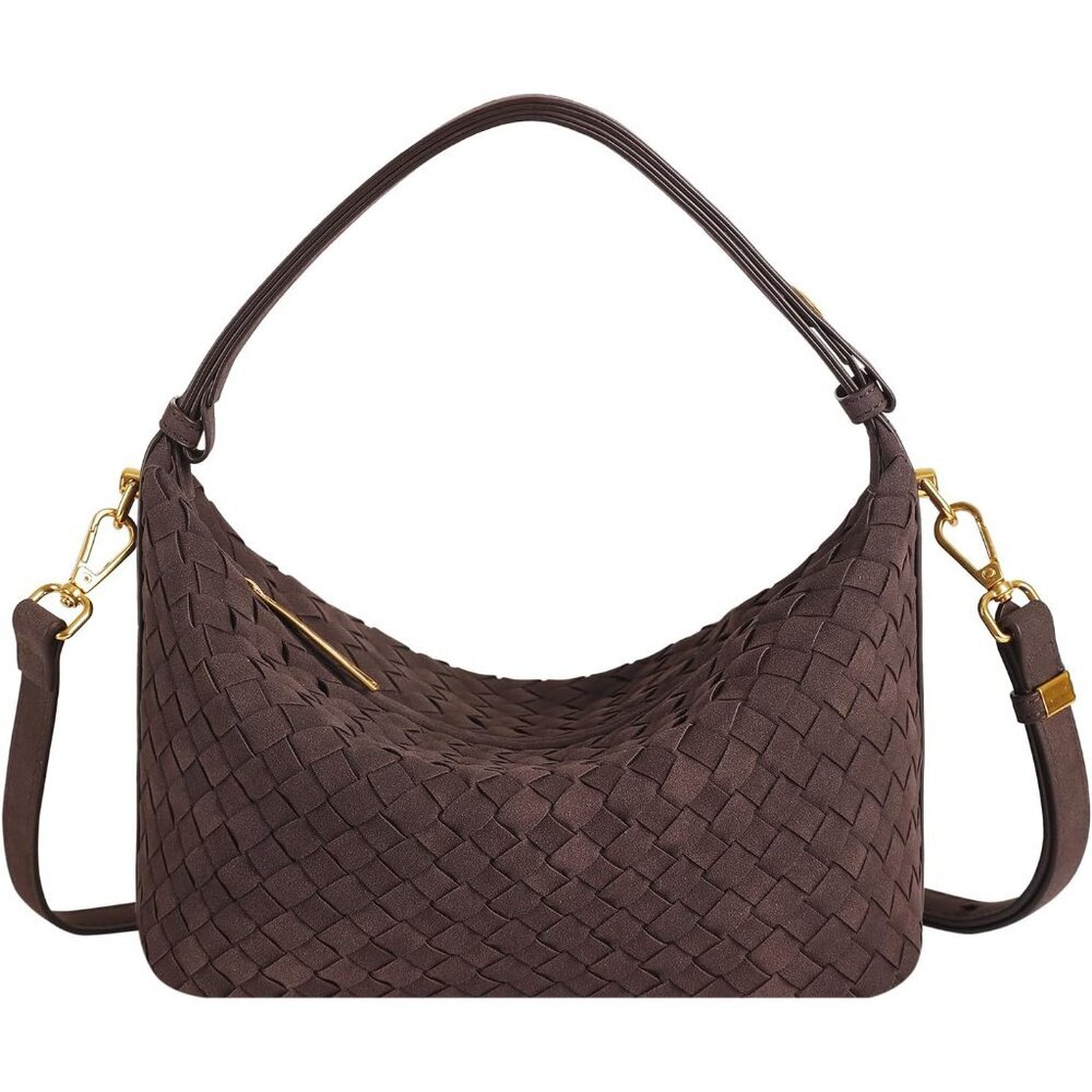 Leather Woven Bag Small Suede Purse Crossbody Shoulder Clutch For Women Coffee